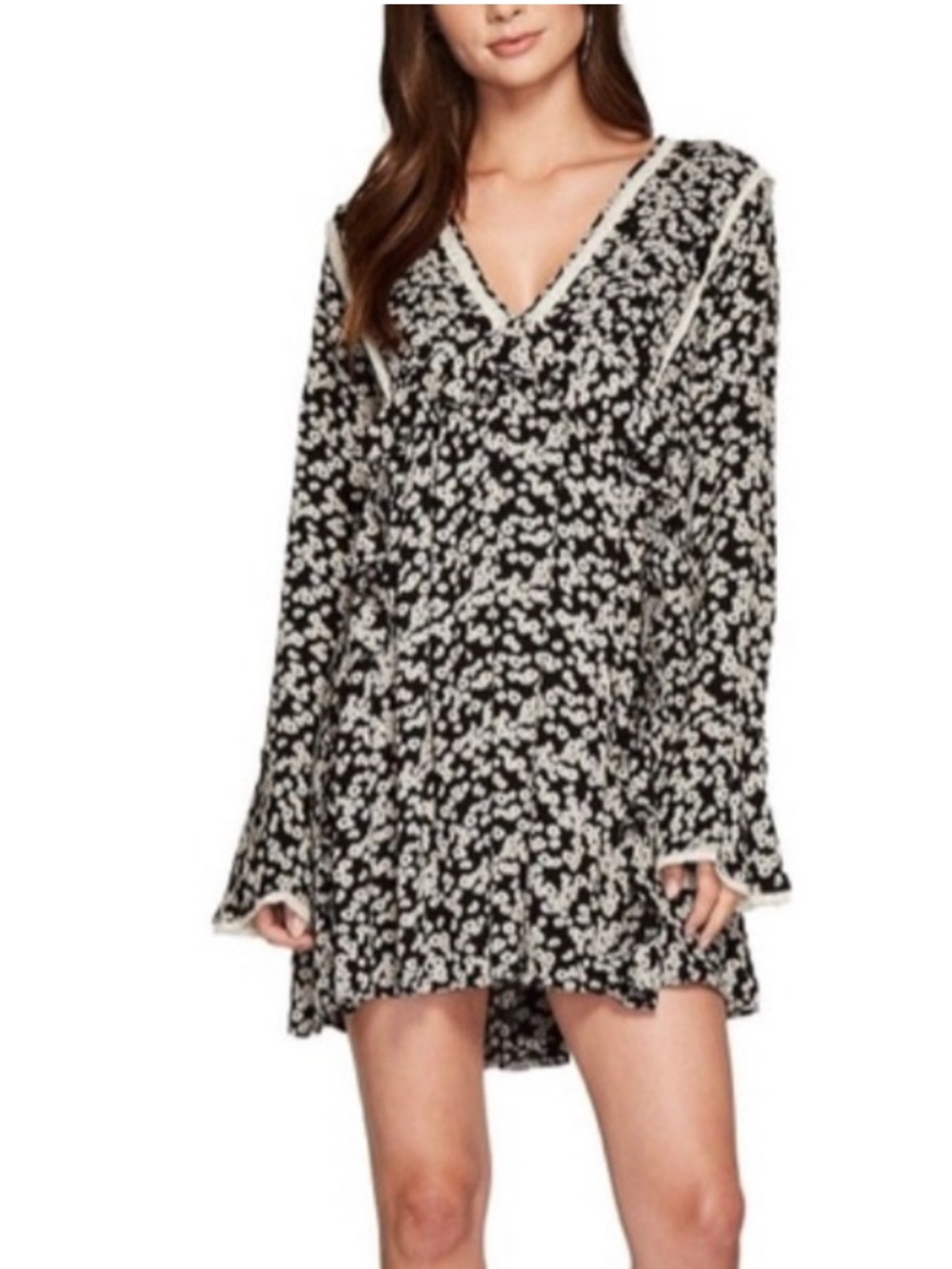Free People 'Like You Best' Black & White Floral V-Neck Dress Size XS